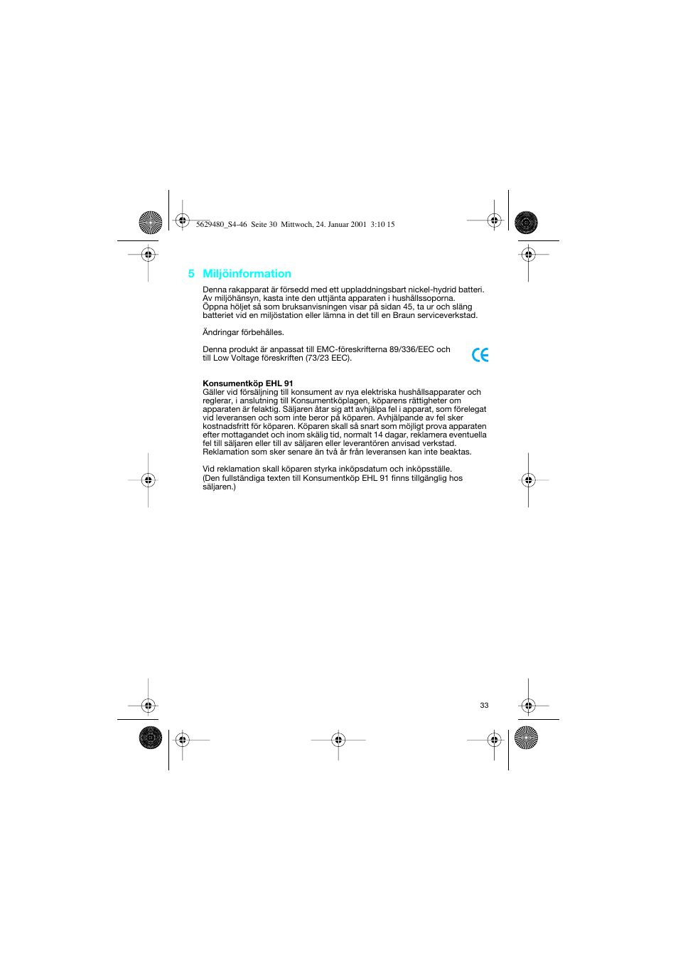 5 miljöinformation | Braun 3612 InterFace User Manual | Page 33 / 46