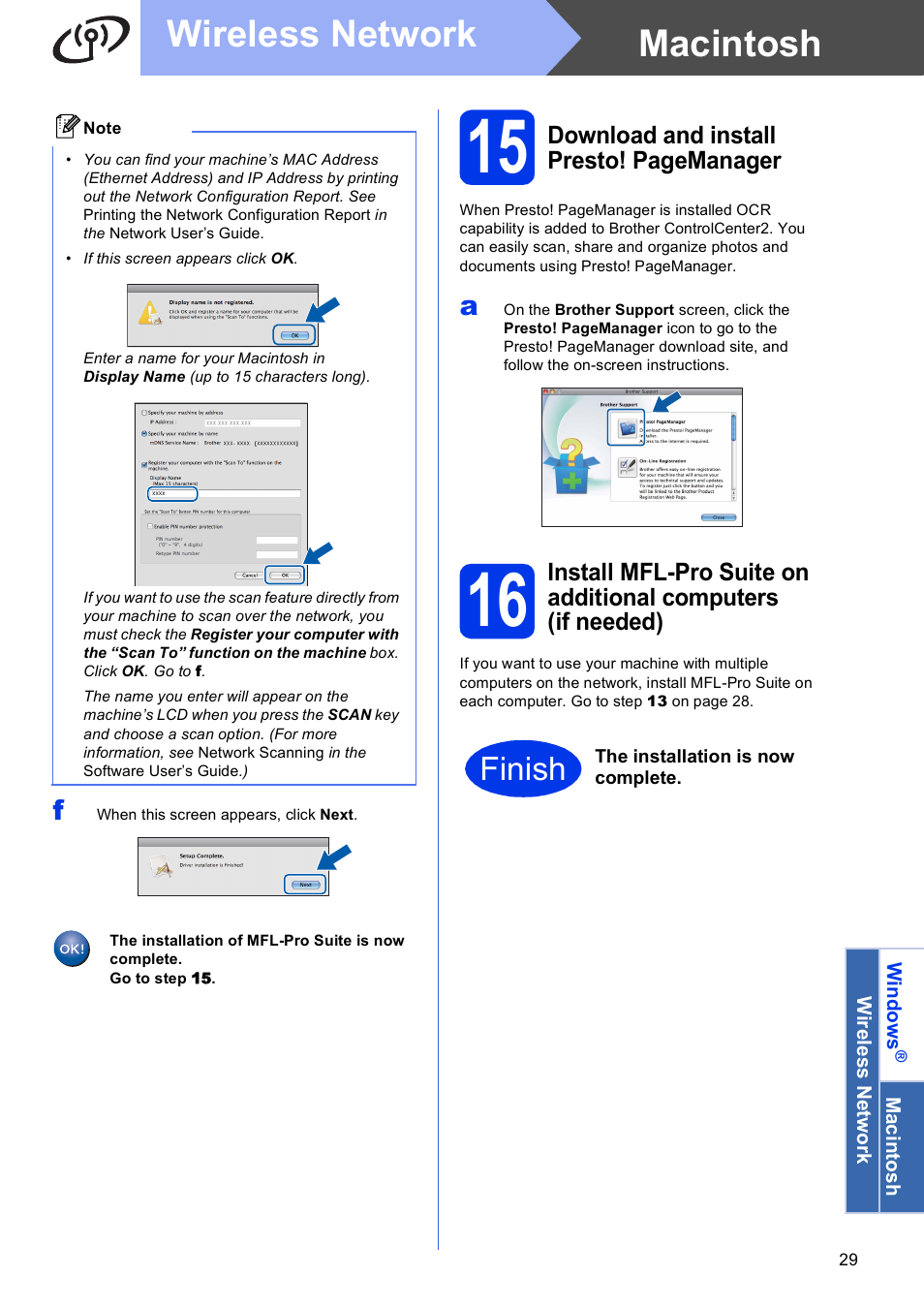 Macintosh wireless network, Finish | Brother DCP-J140W User Manual | Page 29 / 32