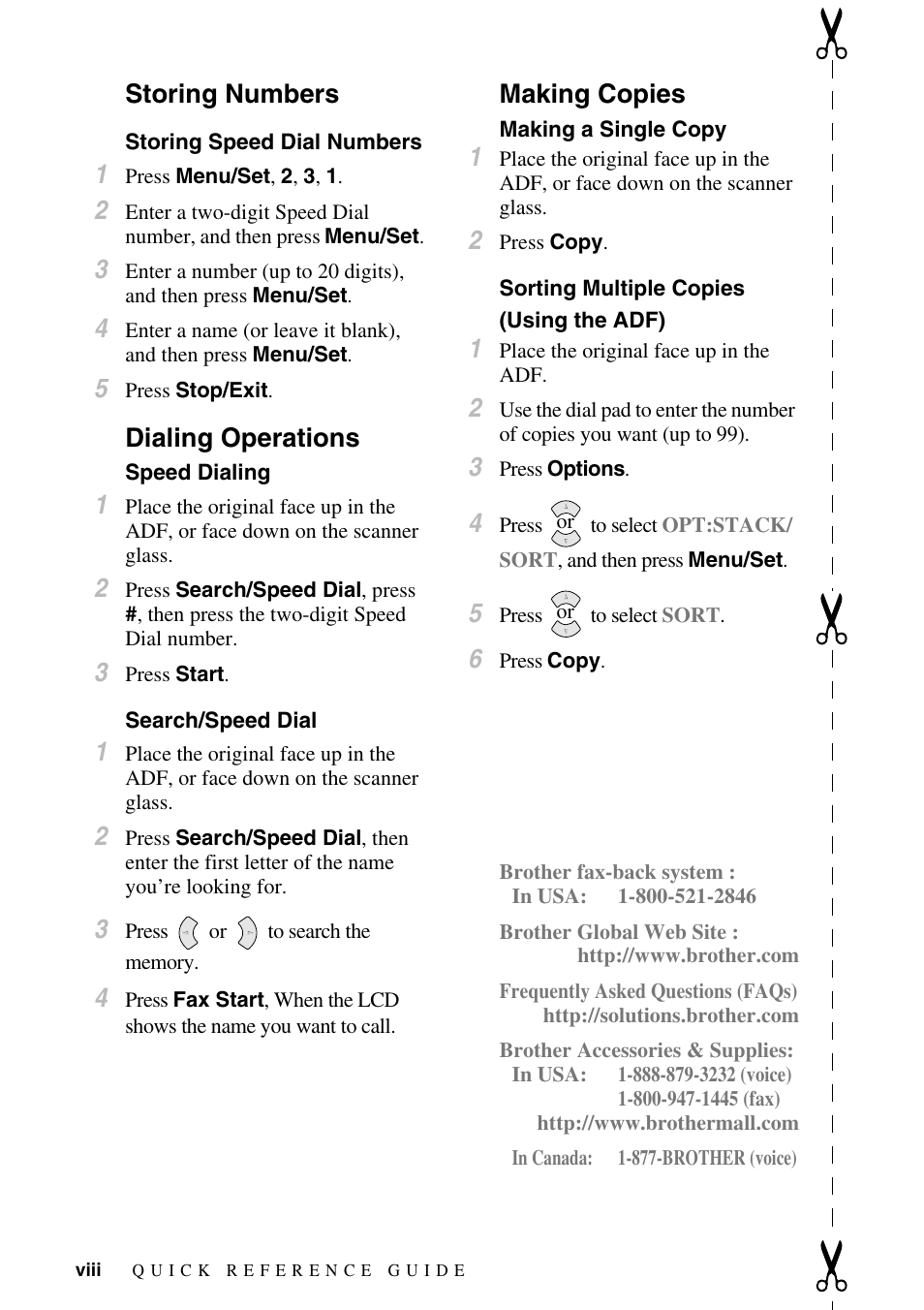 Storing numbers, Dialing operations, Making copies | Brother MFC-6800 User Manual | Page 10 / 222