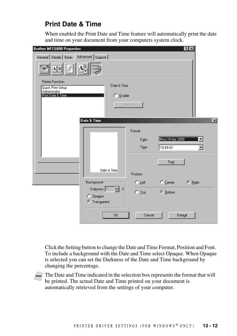 Print date & time, Print date & time -12 | Brother MFC-6800 User Manual | Page 113 / 222