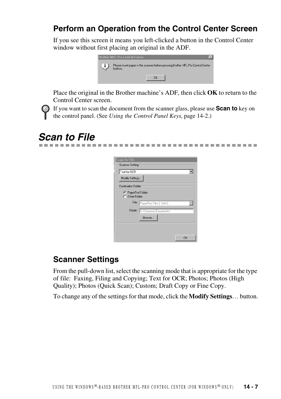 Scan to file, Scanner settings, Scan to file -7 | Scanner settings -7 | Brother MFC-6800 User Manual | Page 127 / 222