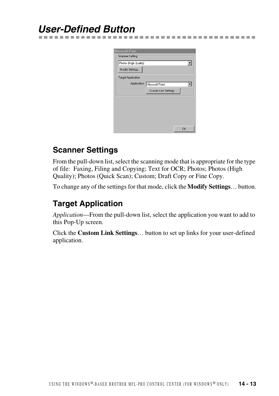 User-defined button, Scanner settings, Target application | User-defined button -13, Scanner settings -13 target application -13 | Brother MFC-6800 User Manual | Page 133 / 222