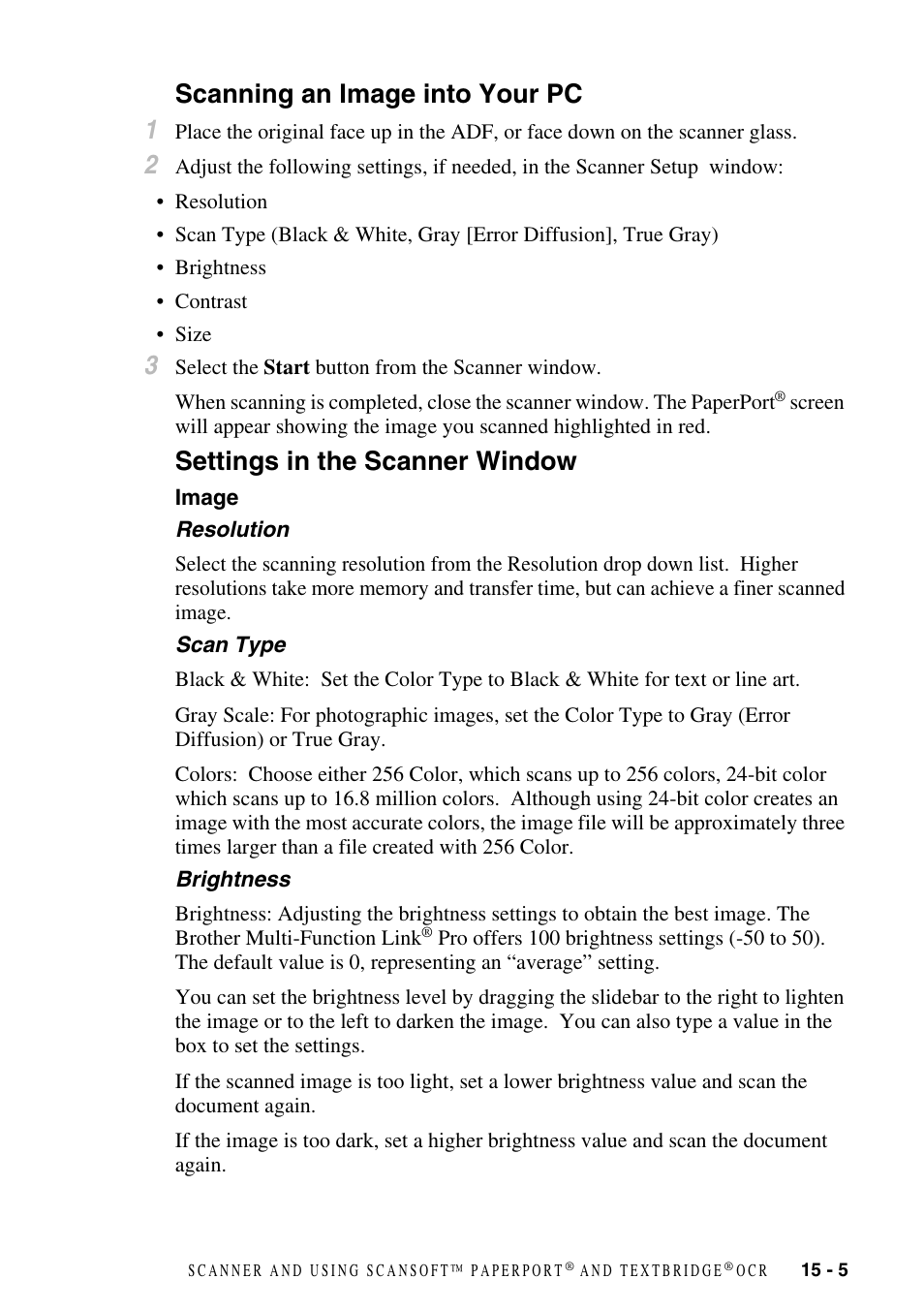 Scanning an image into your pc, Settings in the scanner window, Image | Image -5, Scanning an image into your pc 1 | Brother MFC-6800 User Manual | Page 141 / 222