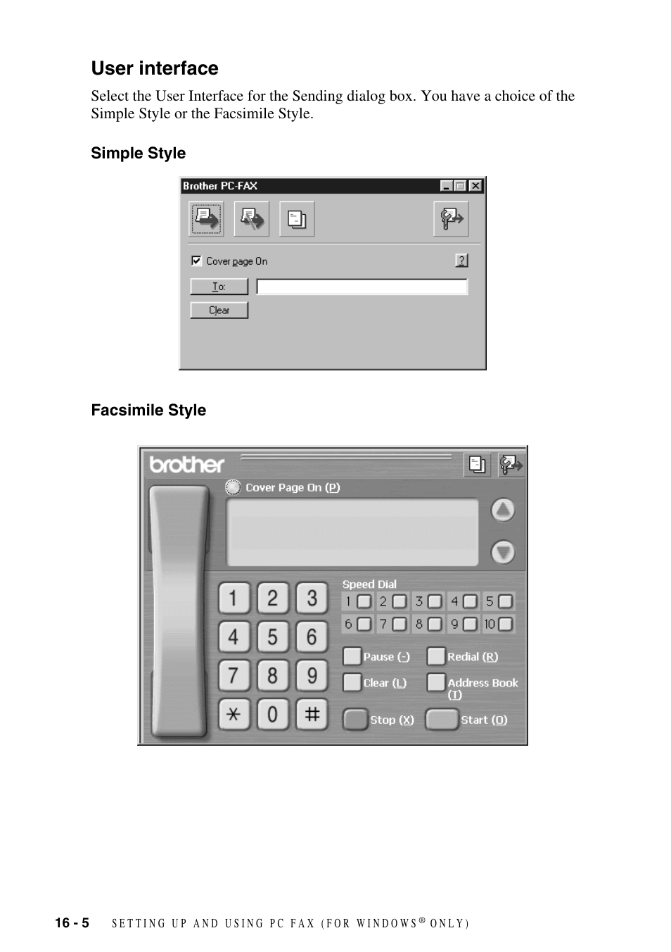 User interface, Simple style, Facsimile style | User interface -5, Simple style -5 facsimile style -5 | Brother MFC-6800 User Manual | Page 148 / 222