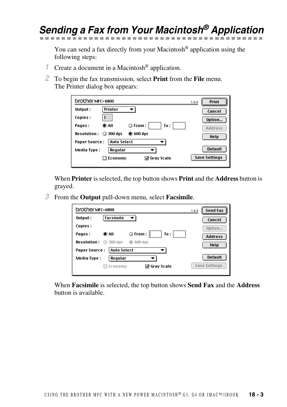 Sending a fax from your macintosh® application, Sending a fax from your macintosh, Application -3 | Application | Brother MFC-6800 User Manual | Page 163 / 222