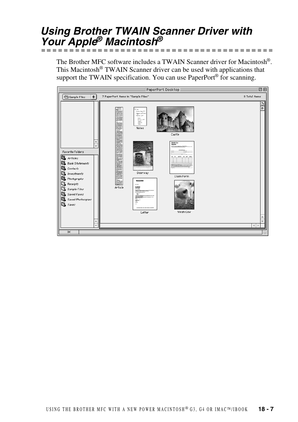 Using brother twain scanner driver with, Your apple, Macintosh | Using brother twain scanner driver with your apple | Brother MFC-6800 User Manual | Page 167 / 222
