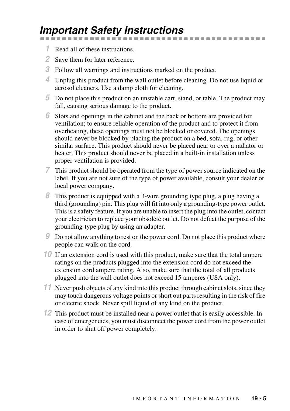 Important safety instructions, Important safety instructions -5 | Brother MFC-6800 User Manual | Page 177 / 222