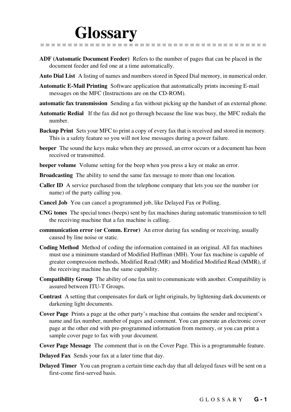 Glossary | Brother MFC-6800 User Manual | Page 207 / 222