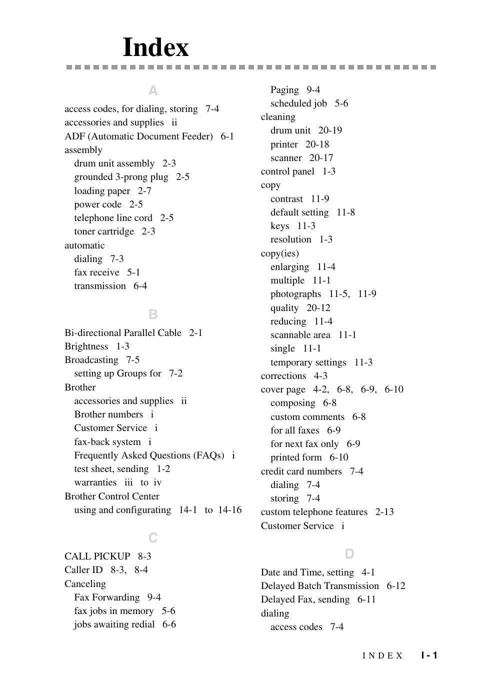 Index | Brother MFC-6800 User Manual | Page 215 / 222