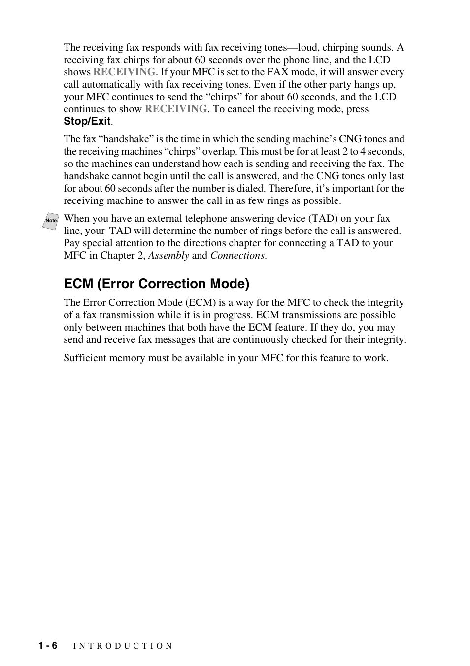 Ecm (error correction mode), Ecm (error correction mode) -6 | Brother MFC-6800 User Manual | Page 28 / 222