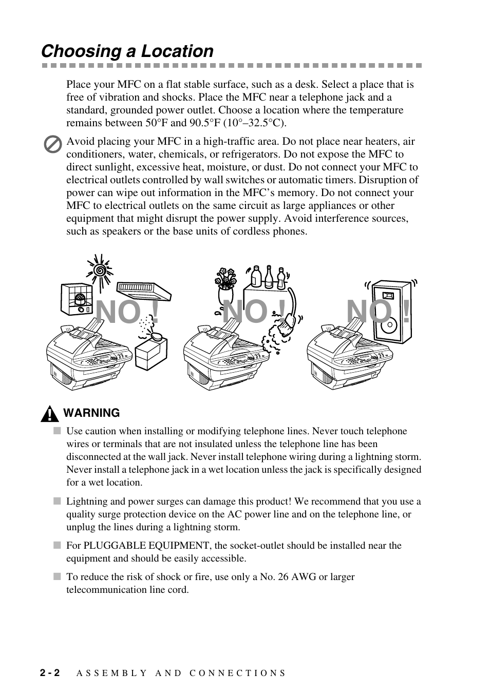 Choosing a location, Choosing a location -2 | Brother MFC-6800 User Manual | Page 30 / 222