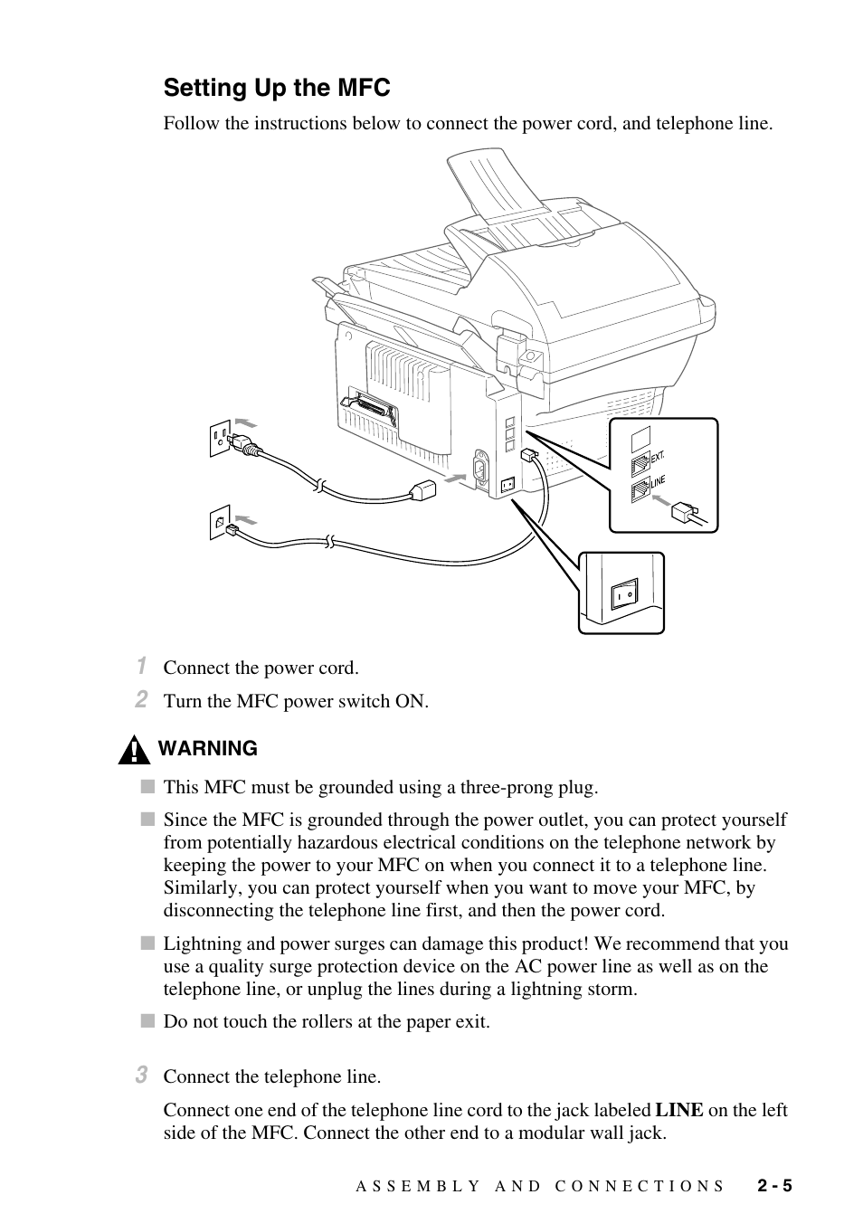 Setting up the mfc, Setting up the mfc -5 | Brother MFC-6800 User Manual | Page 33 / 222