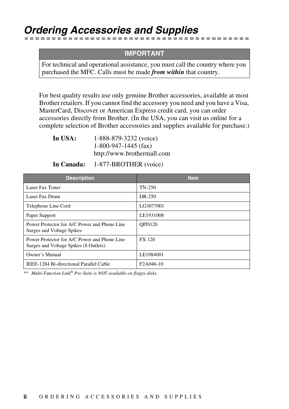 Ordering accessories and supplies | Brother MFC-6800 User Manual | Page 4 / 222