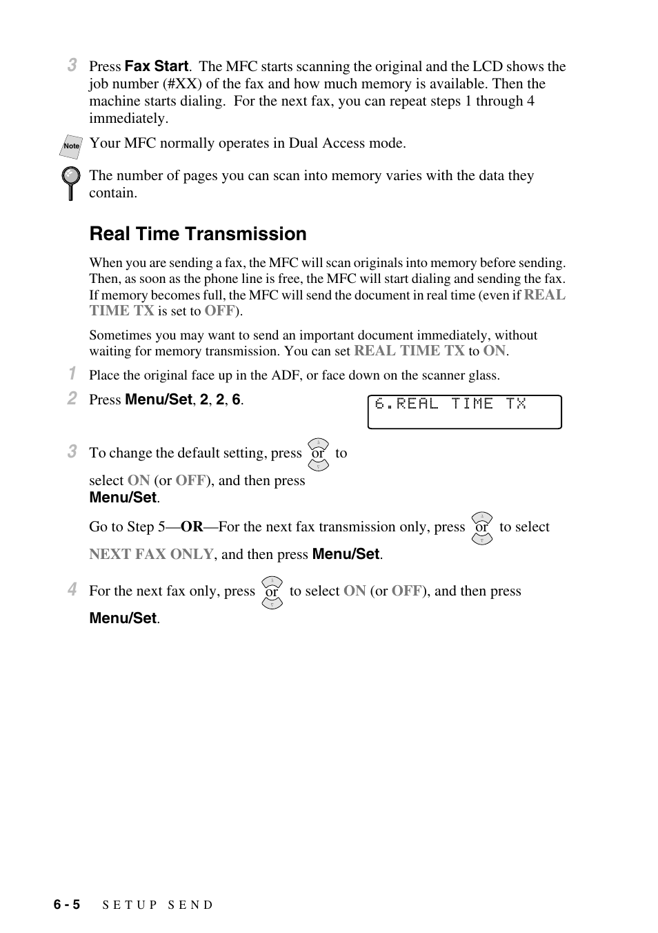 Real time transmission, Real time transmission -5, Real | Time transmission | Brother MFC-6800 User Manual | Page 64 / 222