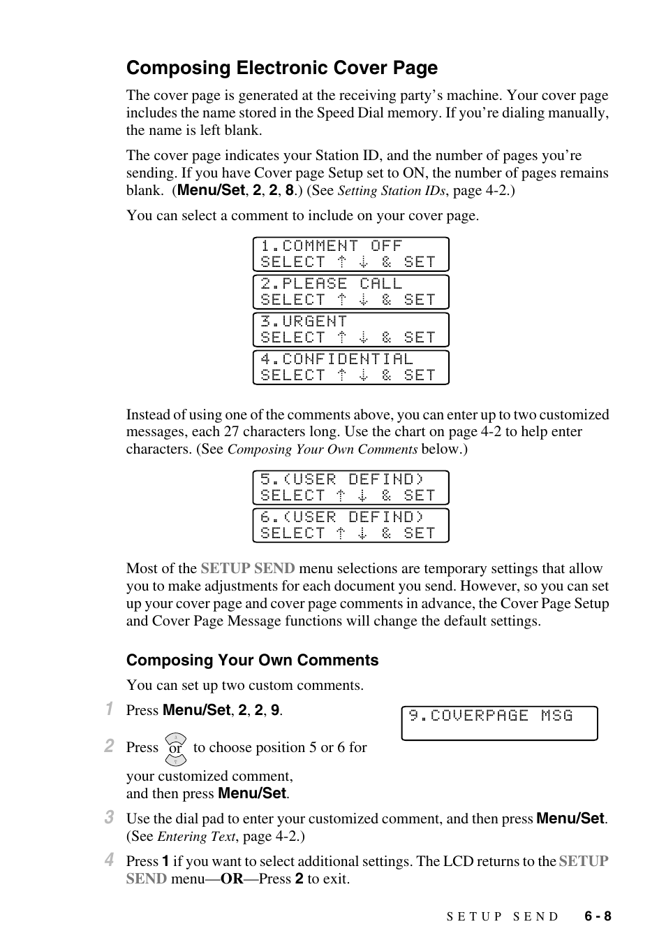 Composing your own comments, Composing your own comments -8, Composing electronic cover page | Brother MFC-6800 User Manual | Page 67 / 222