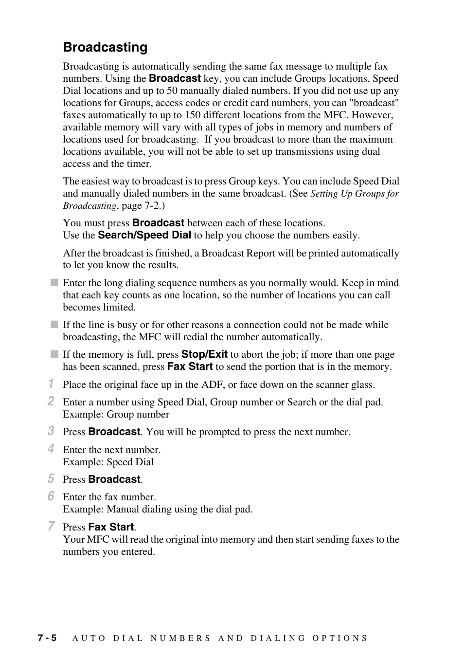 Broadcasting, Broadcasting -5 | Brother MFC-6800 User Manual | Page 76 / 222