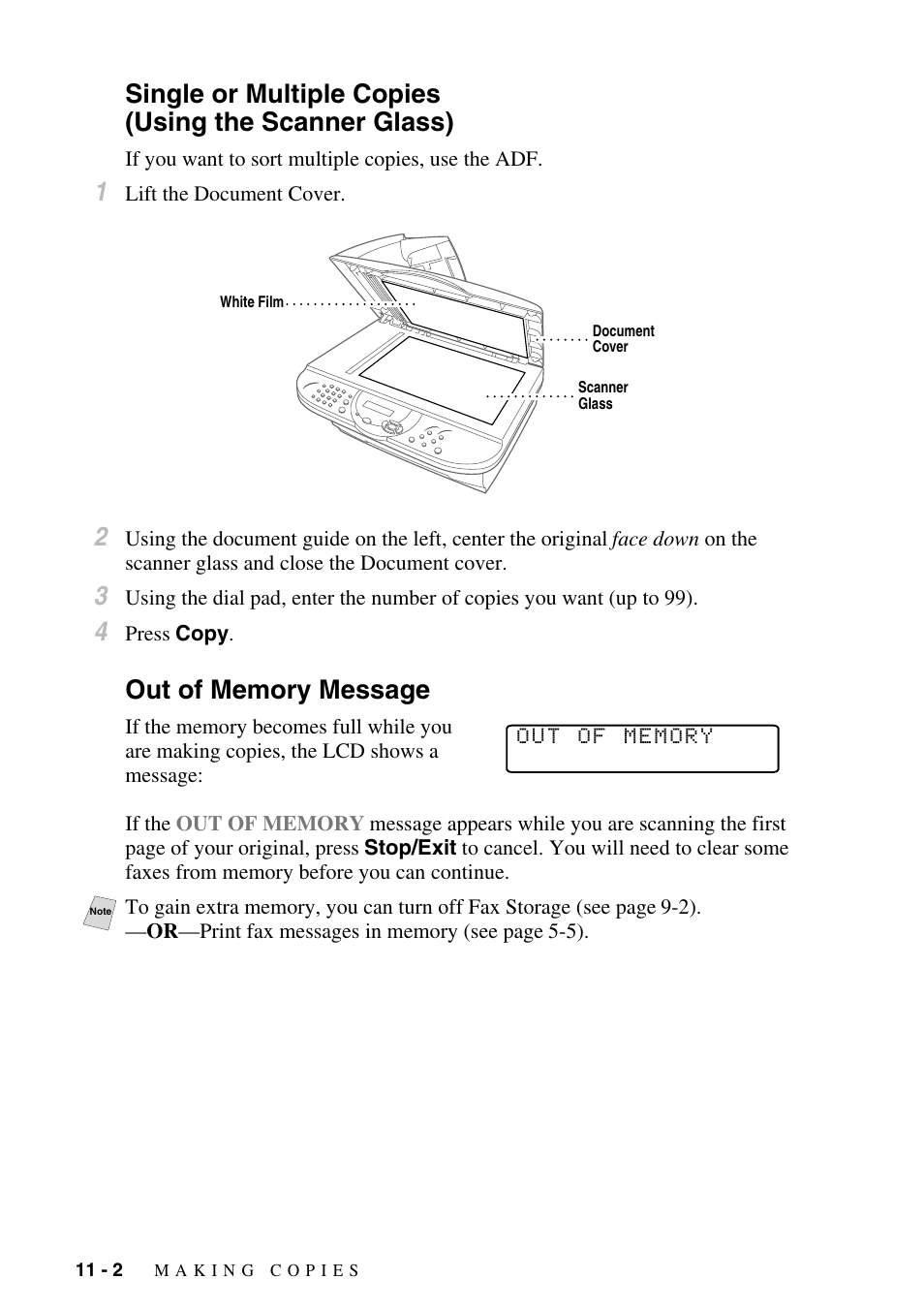 Out of memory message | Brother MFC-6800 User Manual | Page 90 / 222