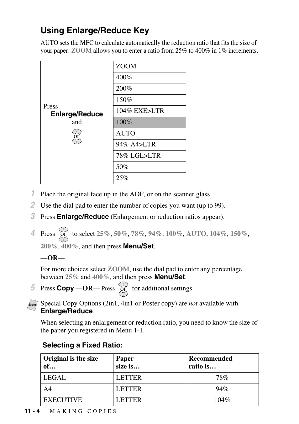Using enlarge/reduce key, Using enlarge/reduce key -4 | Brother MFC-6800 User Manual | Page 92 / 222