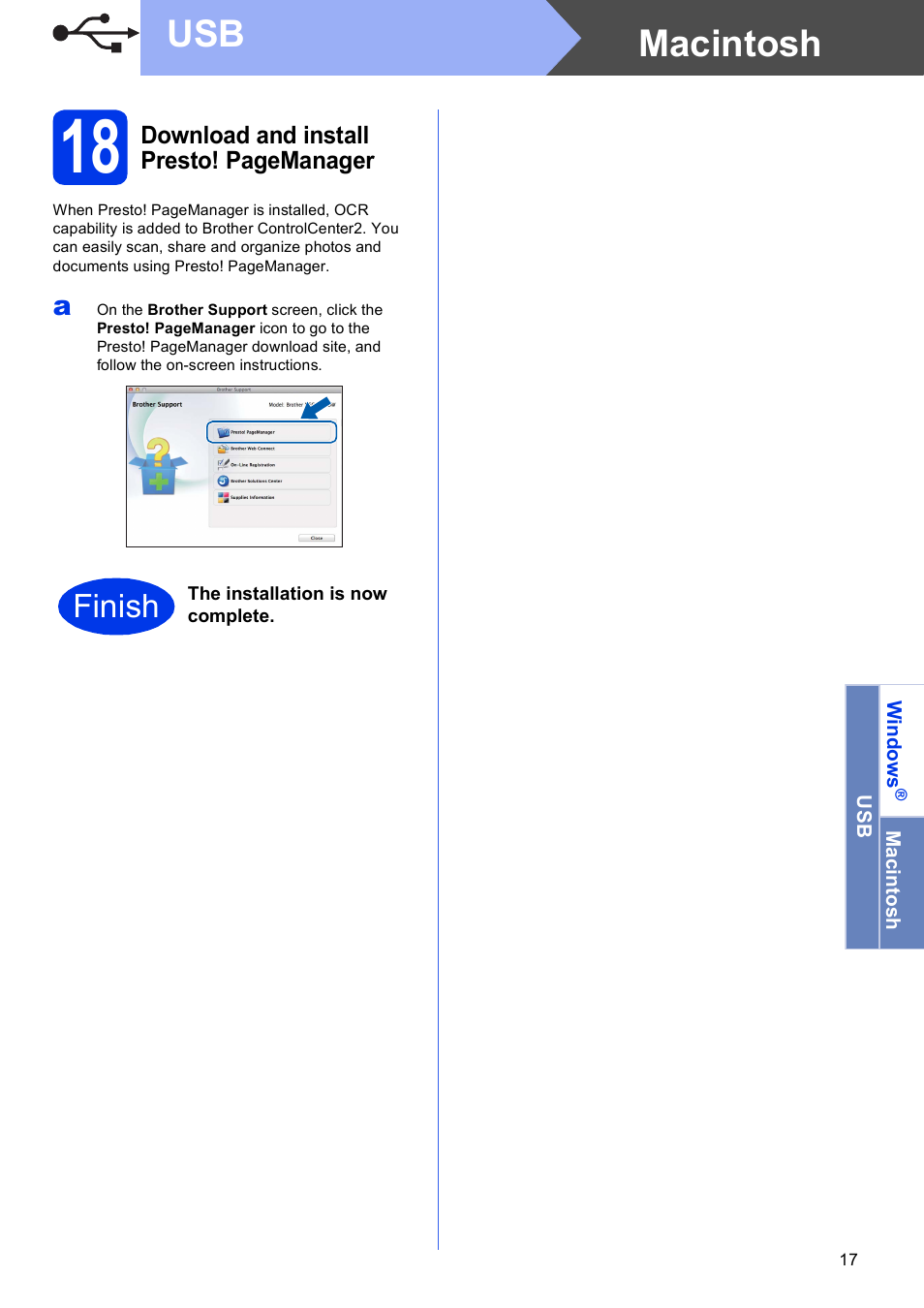 Macintosh usb, Finish | Brother MFC-J285DW User Manual | Page 17 / 34