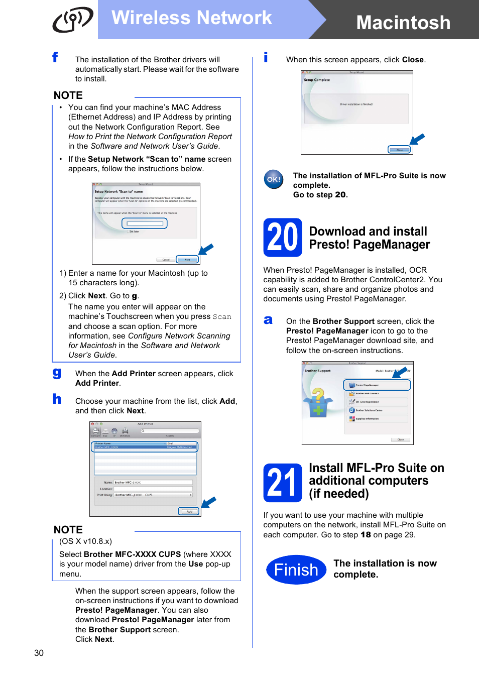 Macintosh wireless network, Finish | Brother MFC-J285DW User Manual | Page 30 / 34