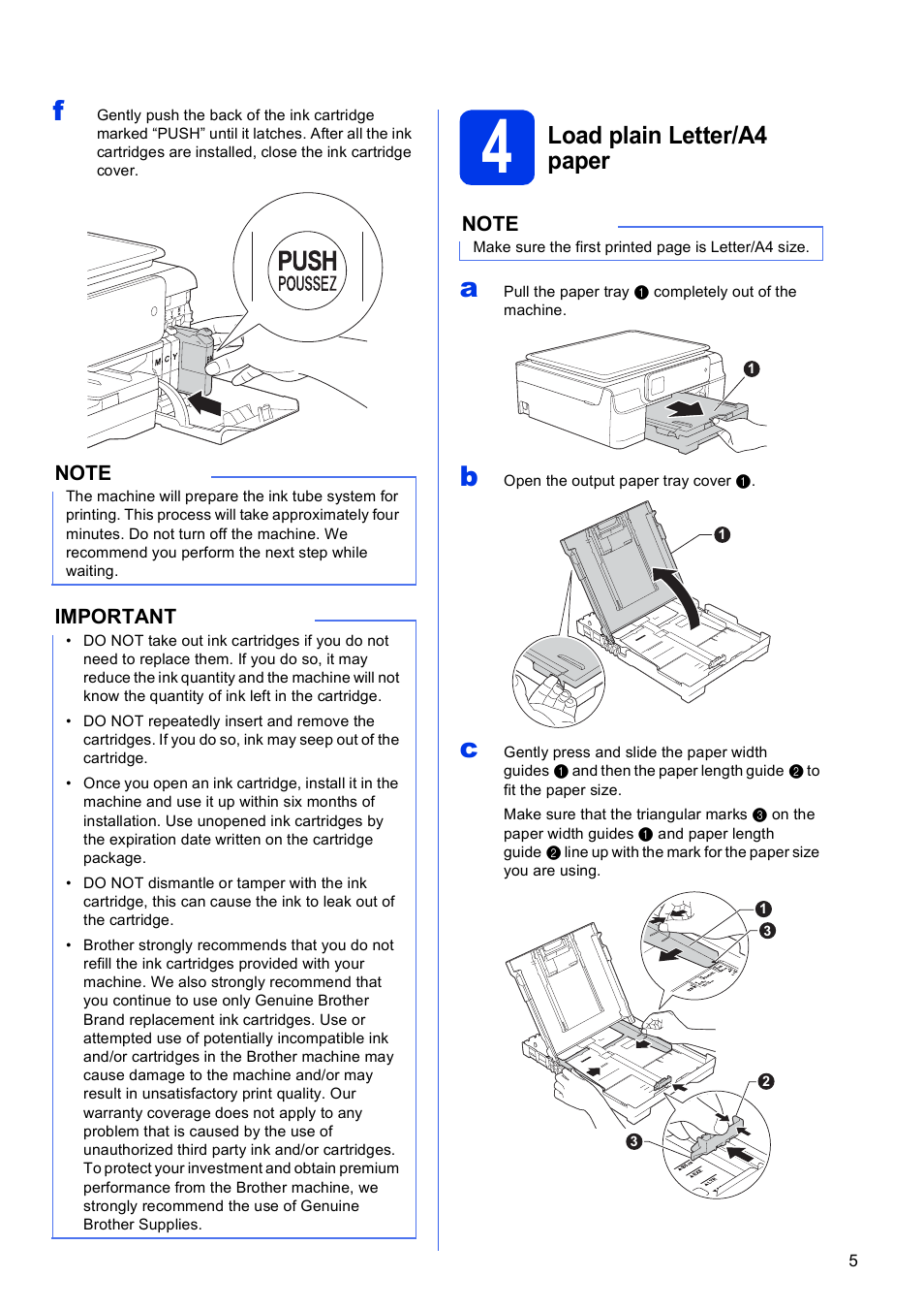 4 load plain letter/a4 paper, Load plain letter/a4 paper | Brother MFC-J285DW User Manual | Page 5 / 34