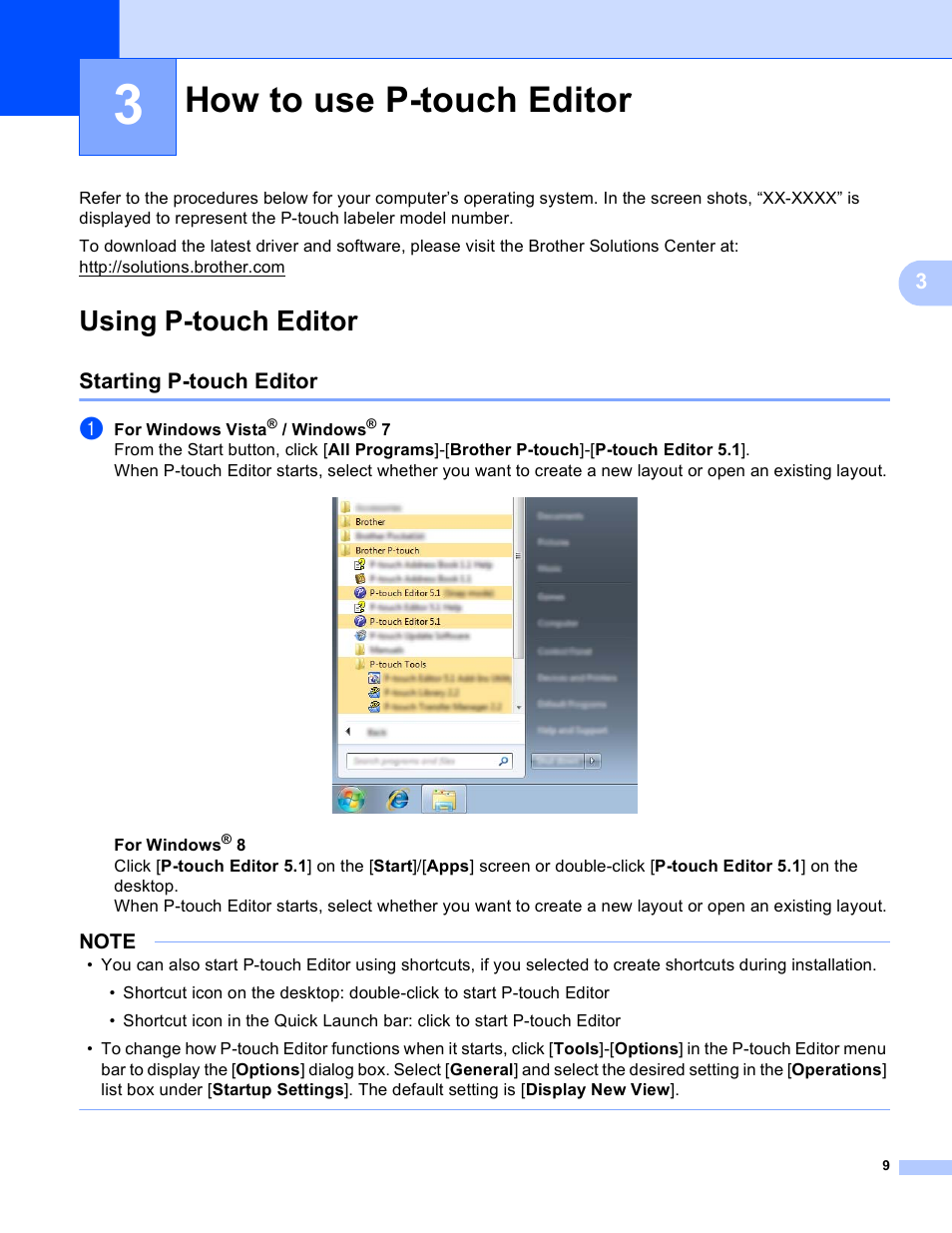 3 how to use p-touch editor, Using p-touch editor, Starting p-touch editor | How to use p-touch editor | Brother PT-P700 User Manual | Page 13 / 49