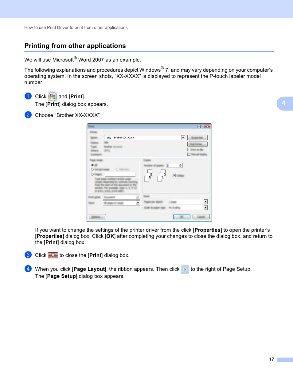 Printing from other applications, 4printing from other applications | Brother PT-P700 User Manual | Page 21 / 49