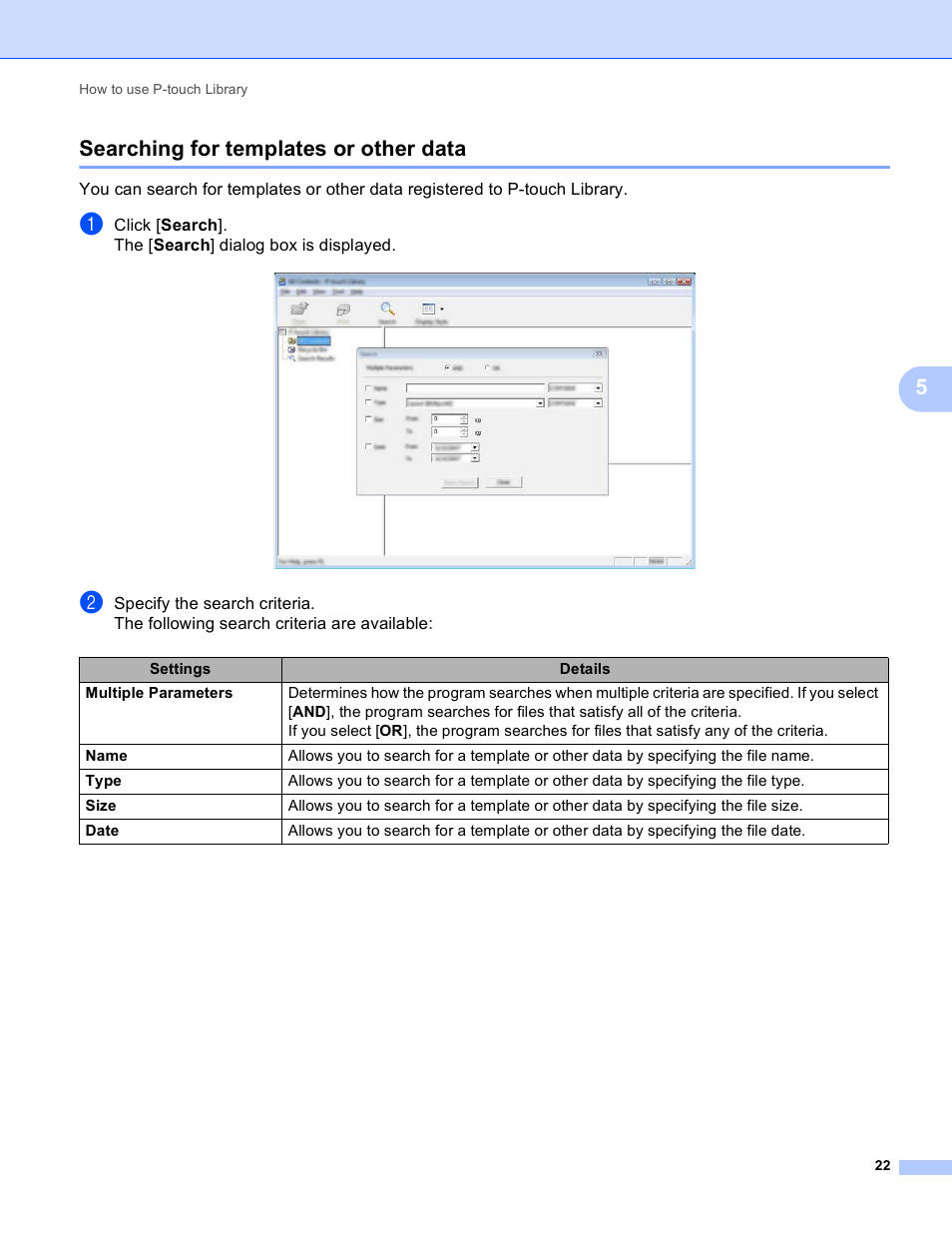 Searching for templates or other data, 5searching for templates or other data | Brother PT-P700 User Manual | Page 26 / 49