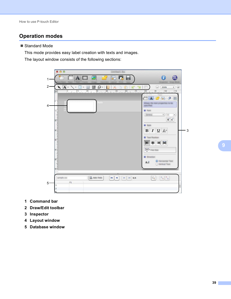 Operation modes, 9operation modes | Brother PT-P700 User Manual | Page 43 / 49