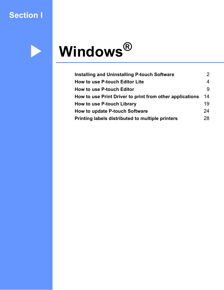 Windows, Section i windows | Brother PT-P700 User Manual | Page 5 / 49