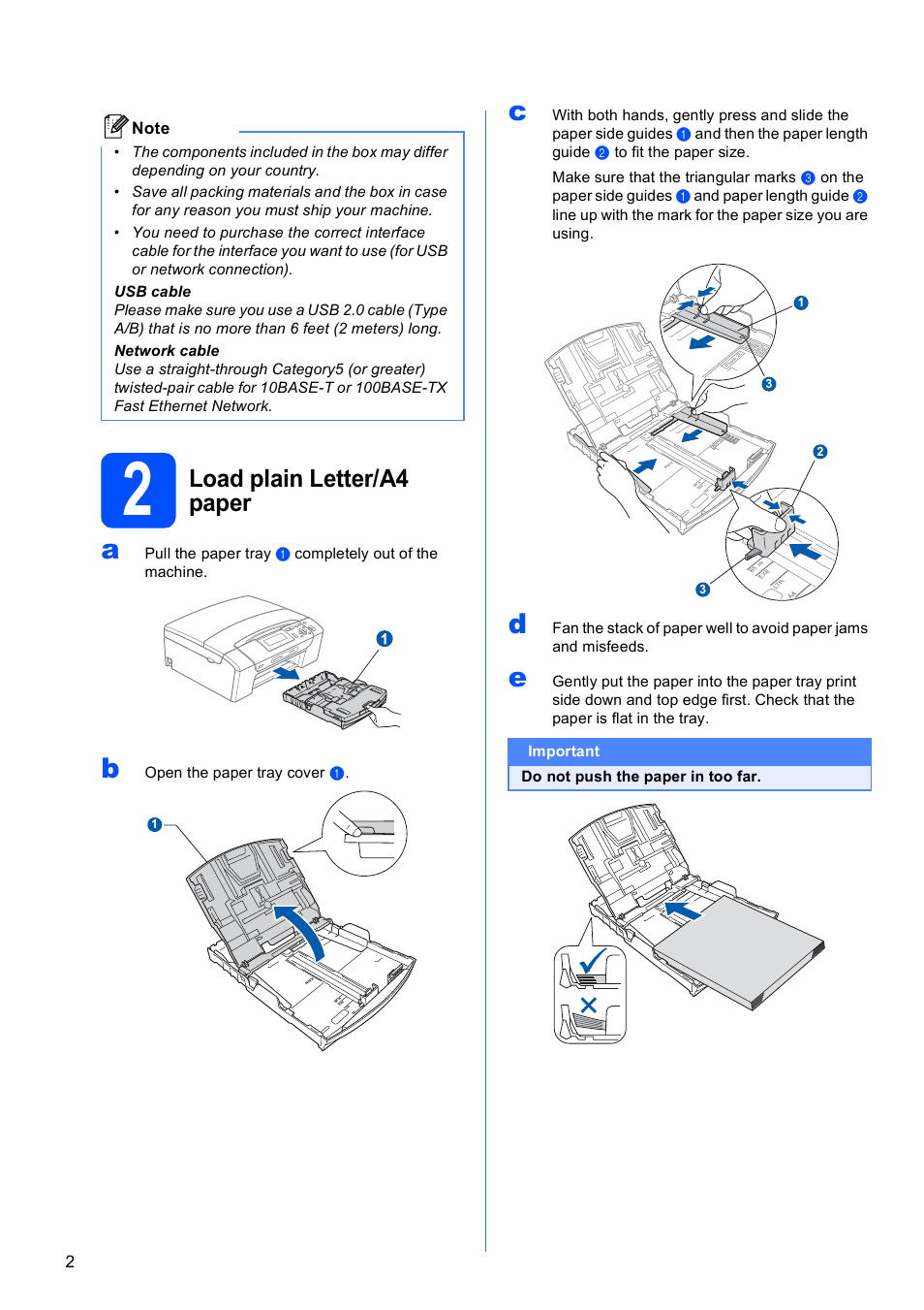 2 load plain letter/a4 paper, Load plain letter/a4 paper | Brother DCP-585CW User Manual | Page 2 / 43