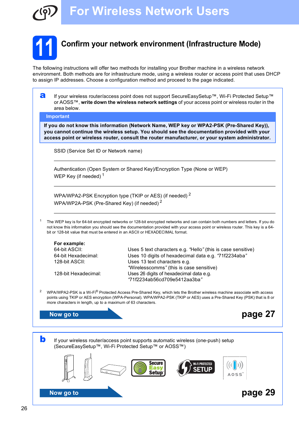 For wireless network users, Page 27 b, Page 29 | Brother DCP-585CW User Manual | Page 26 / 43