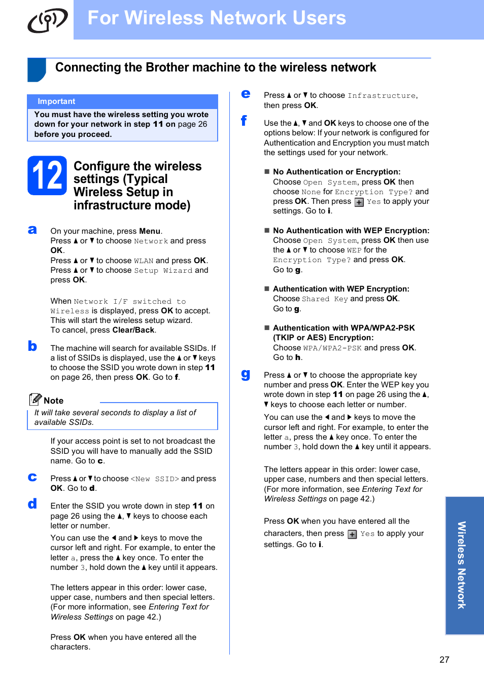 For wireless network users | Brother DCP-585CW User Manual | Page 27 / 43
