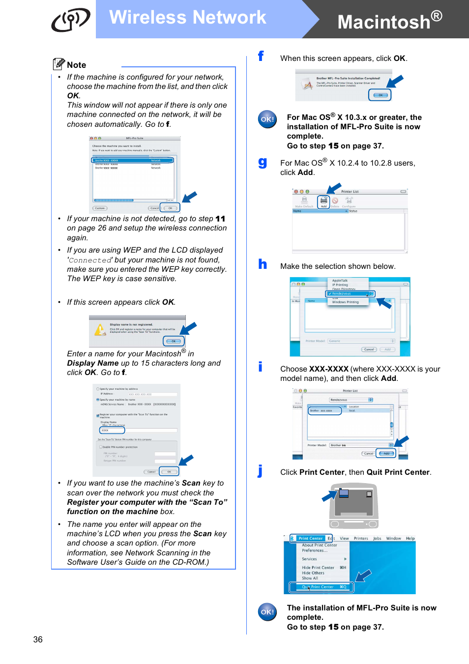 Macintosh, Wireless network | Brother DCP-585CW User Manual | Page 36 / 43
