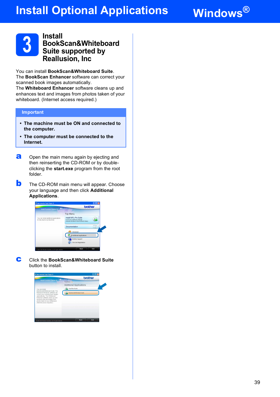 Windows, Install optional applications | Brother DCP-585CW User Manual | Page 39 / 43