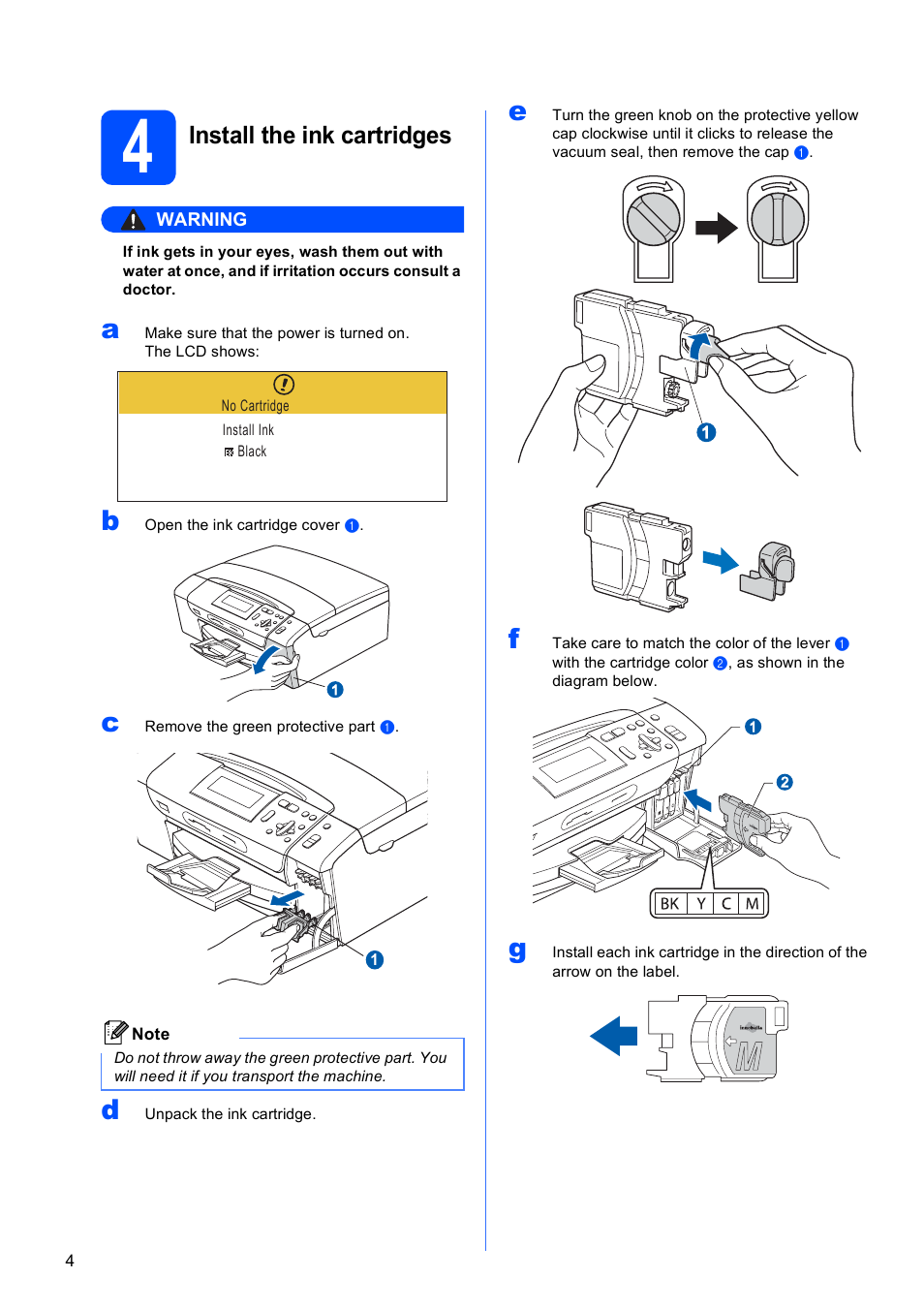 4 install the ink cartridges, Install the ink cartridges | Brother DCP-585CW User Manual | Page 4 / 43