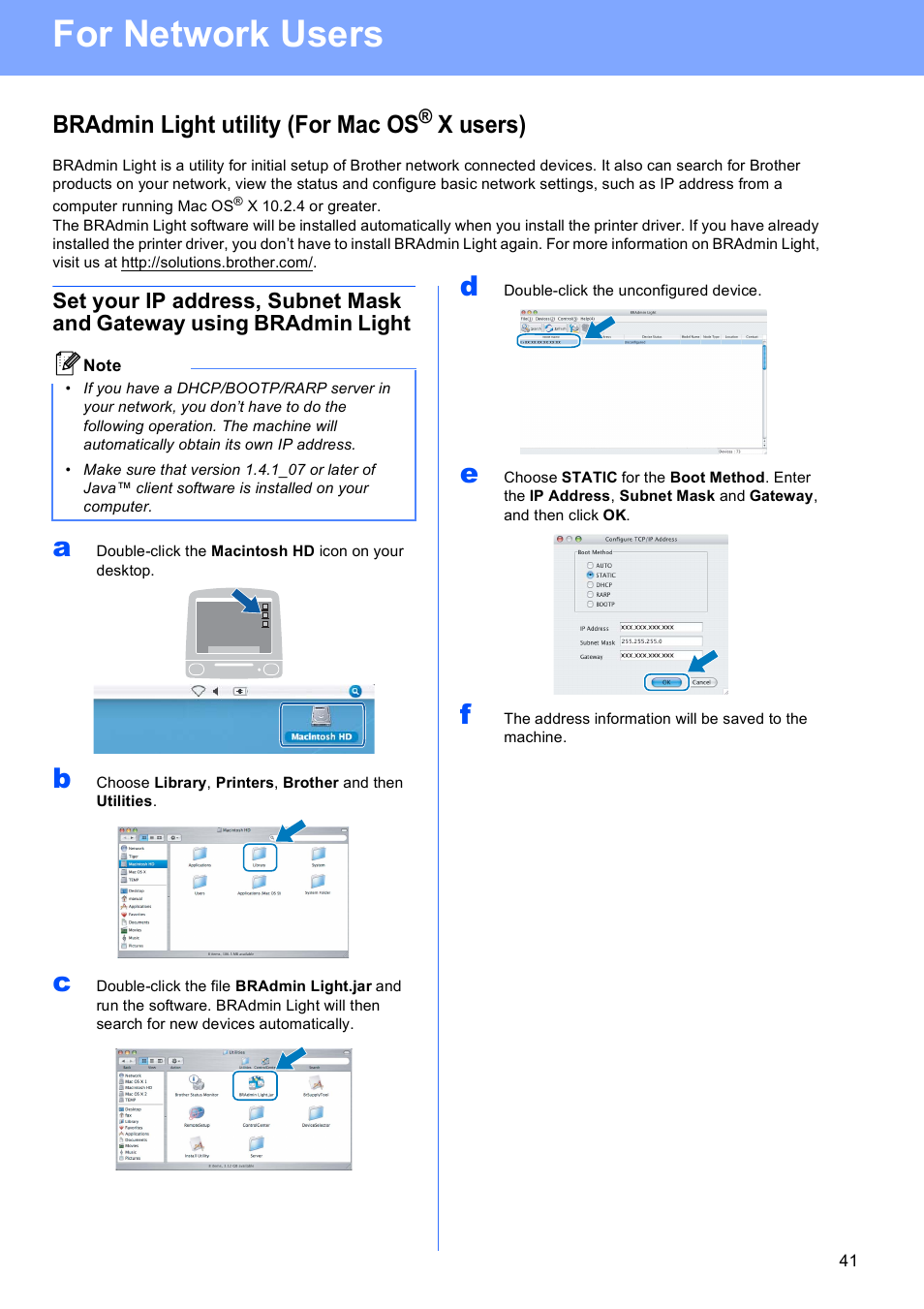 Bradmin light utility (for mac os® x users), For network users, Bradmin light utility (for mac os | X users) | Brother DCP-585CW User Manual | Page 41 / 43