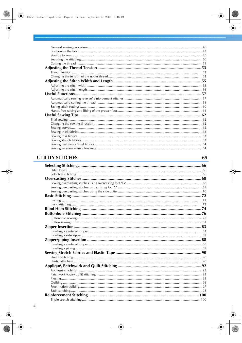 Utility stitches 65 | Brother NX 600 User Manual | Page 10 / 160