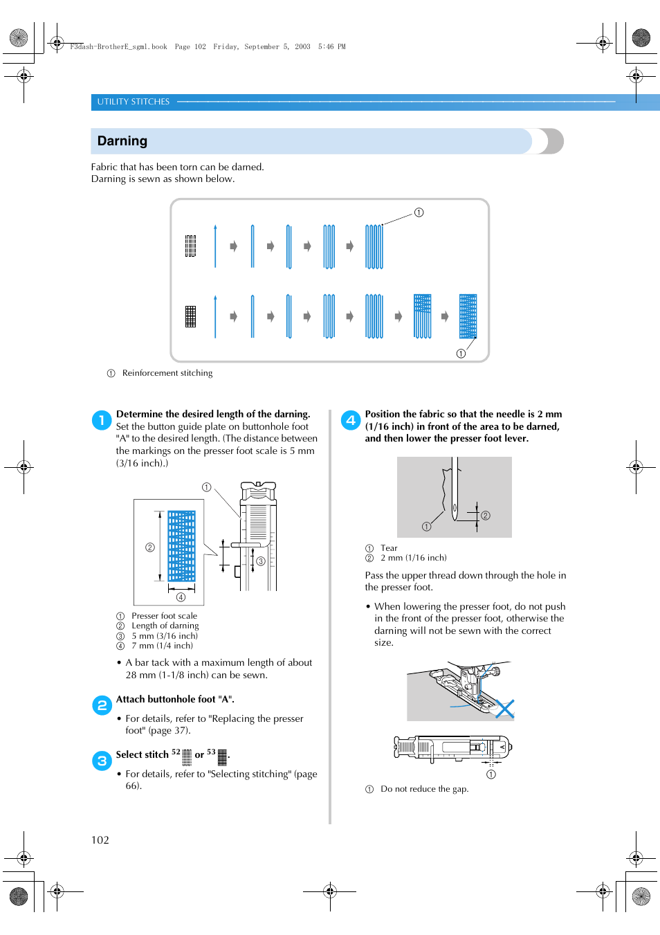 Darning | Brother NX 600 User Manual | Page 108 / 160