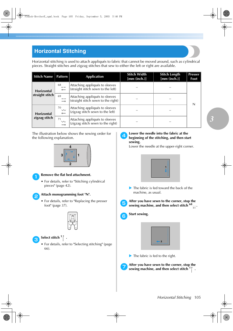 Horizontal stitching | Brother NX 600 User Manual | Page 111 / 160