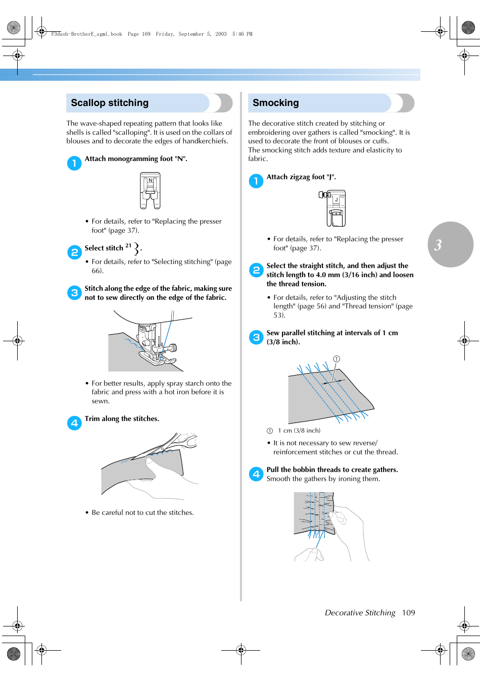 Scallop stitching, Smocking | Brother NX 600 User Manual | Page 115 / 160