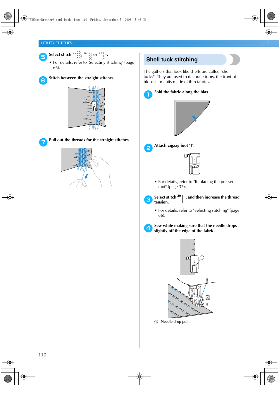 Shell tuck stitching | Brother NX 600 User Manual | Page 116 / 160