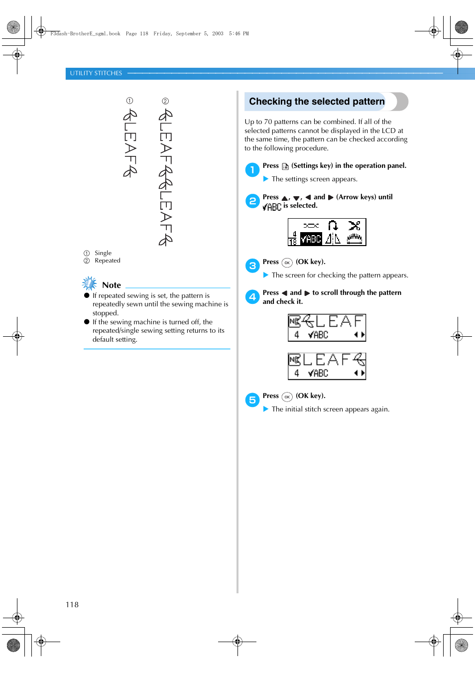 Checking the selected pattern | Brother NX 600 User Manual | Page 124 / 160