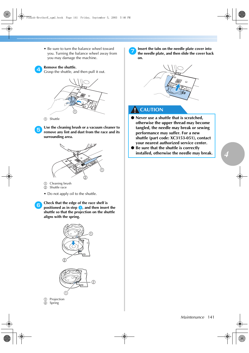 Caution | Brother NX 600 User Manual | Page 147 / 160