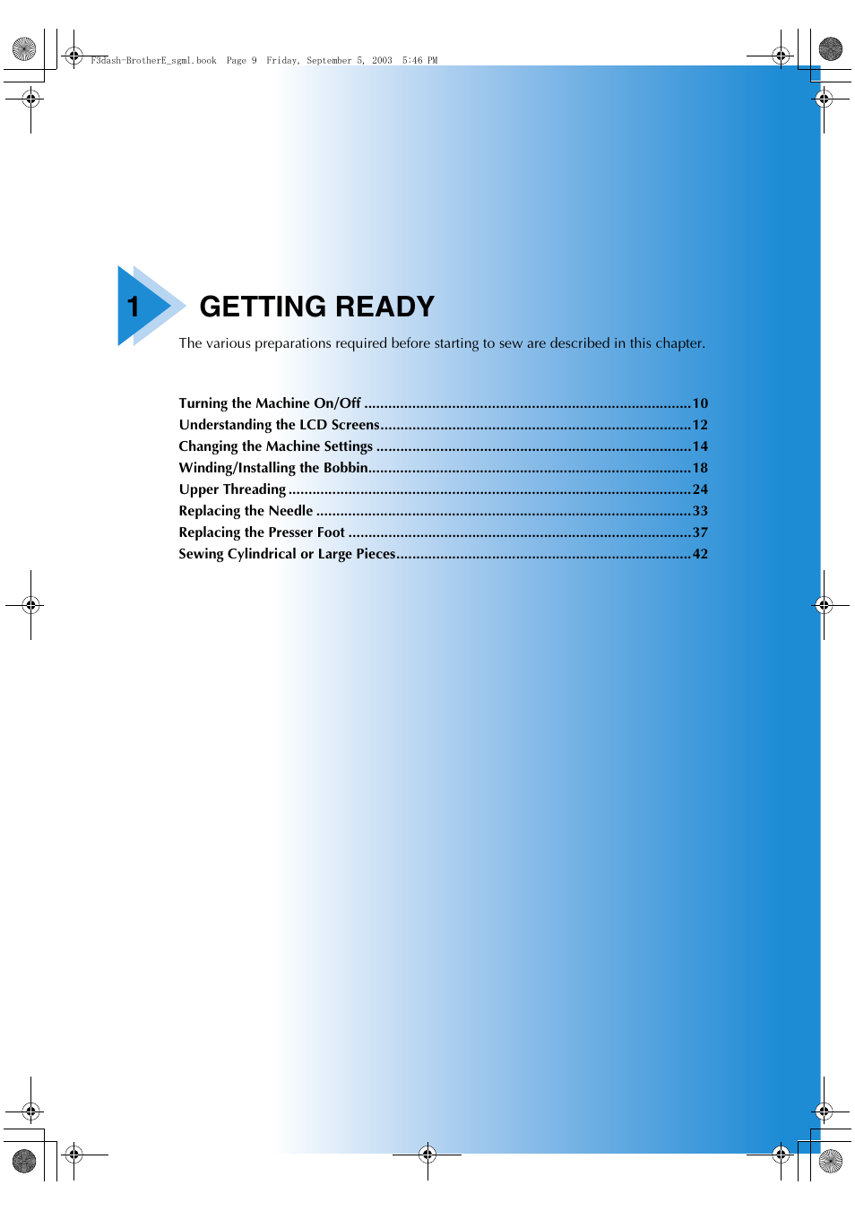1getting ready | Brother NX 600 User Manual | Page 15 / 160