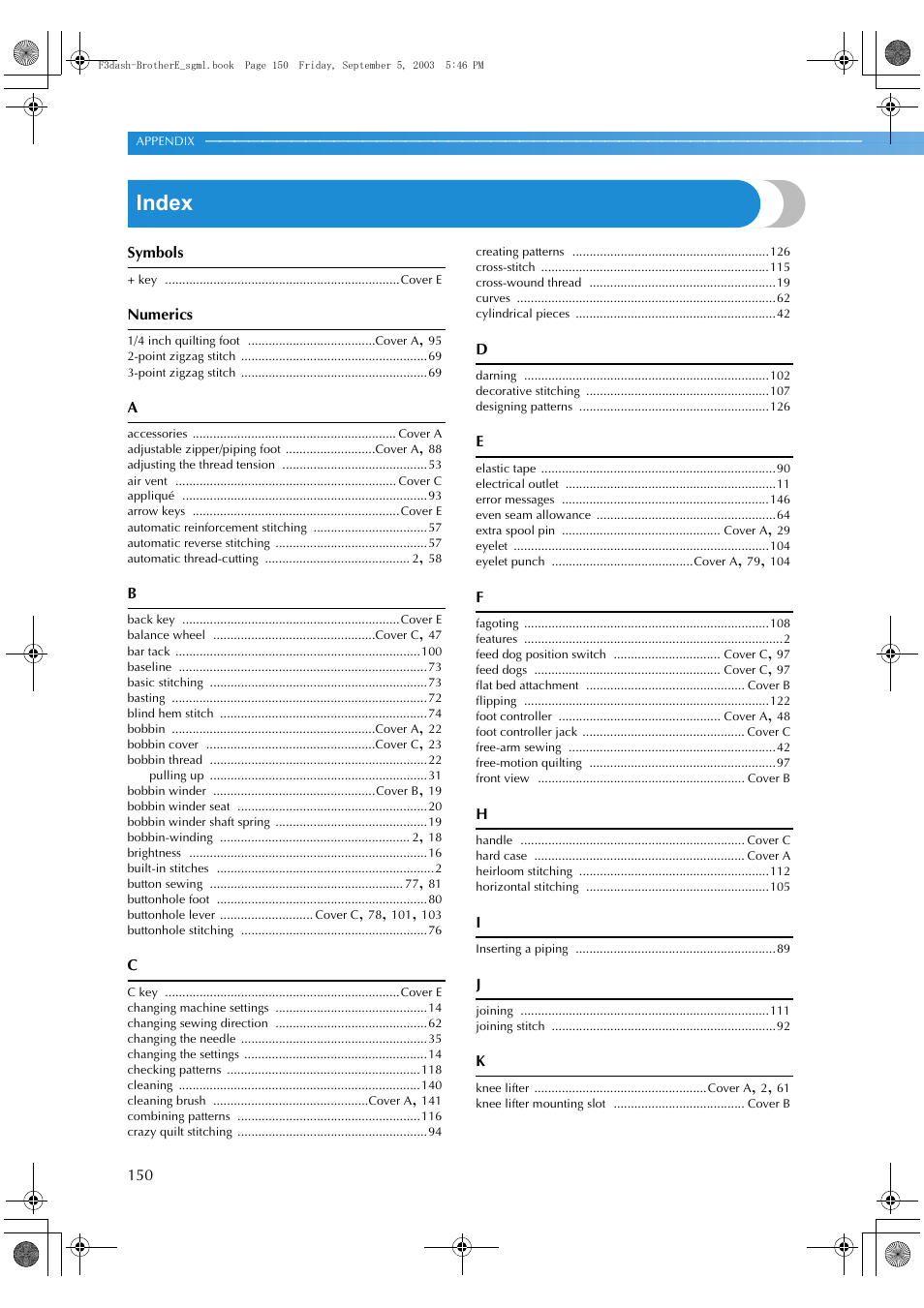 Index | Brother NX 600 User Manual | Page 156 / 160