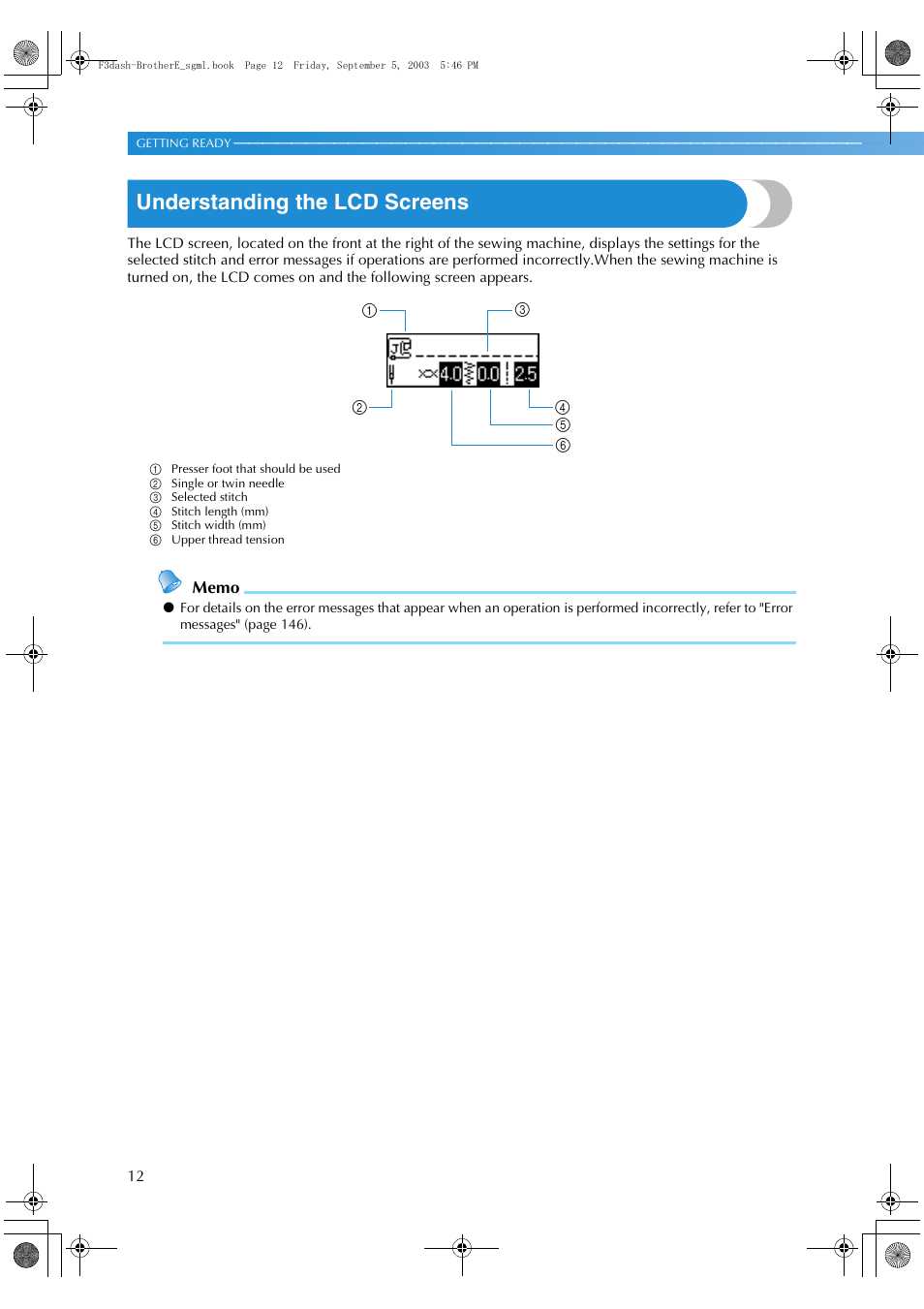 Understanding the lcd screens | Brother NX 600 User Manual | Page 18 / 160