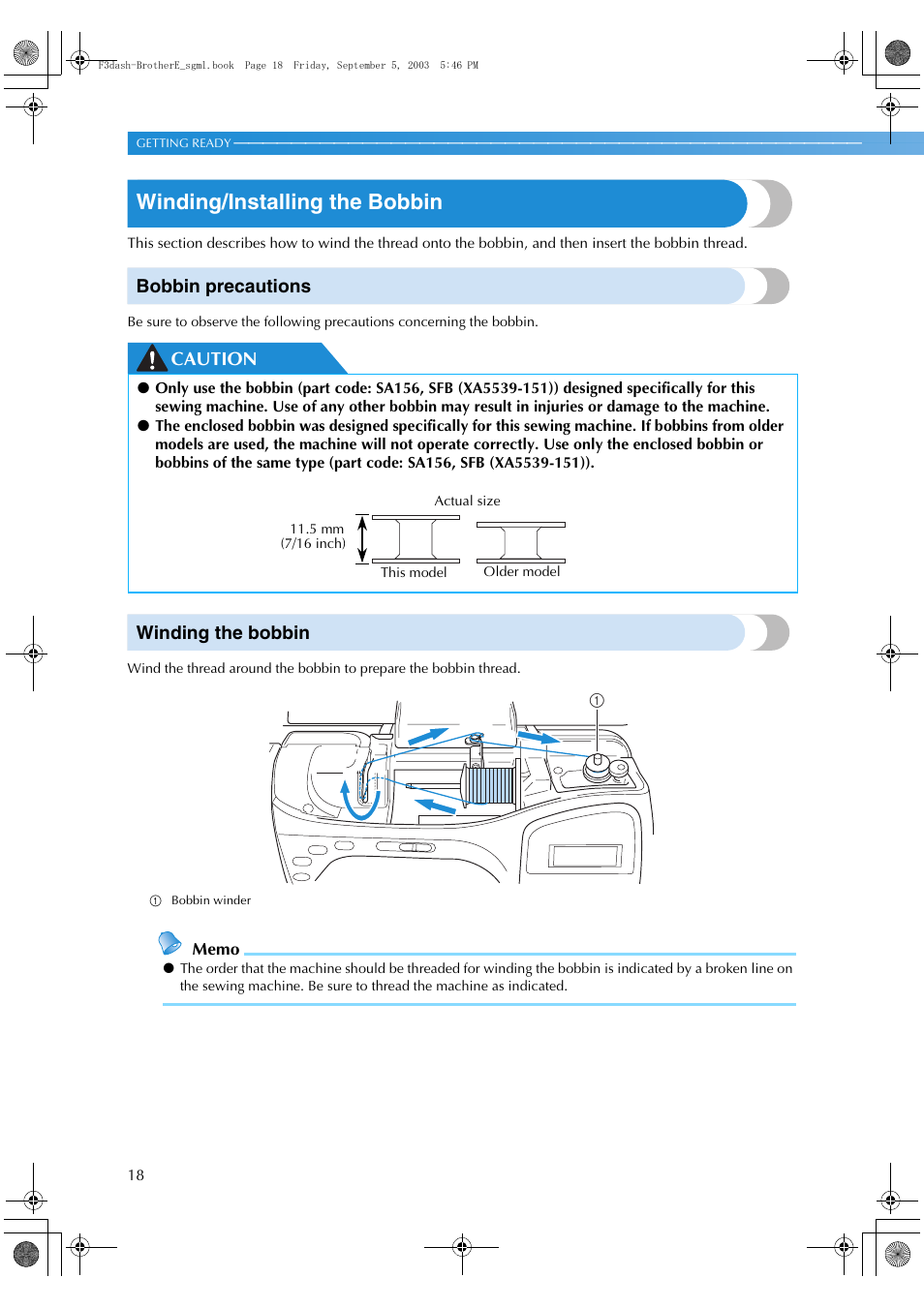 Winding/installing the bobbin, Bobbin precautions, Caution winding the bobbin | Brother NX 600 User Manual | Page 24 / 160