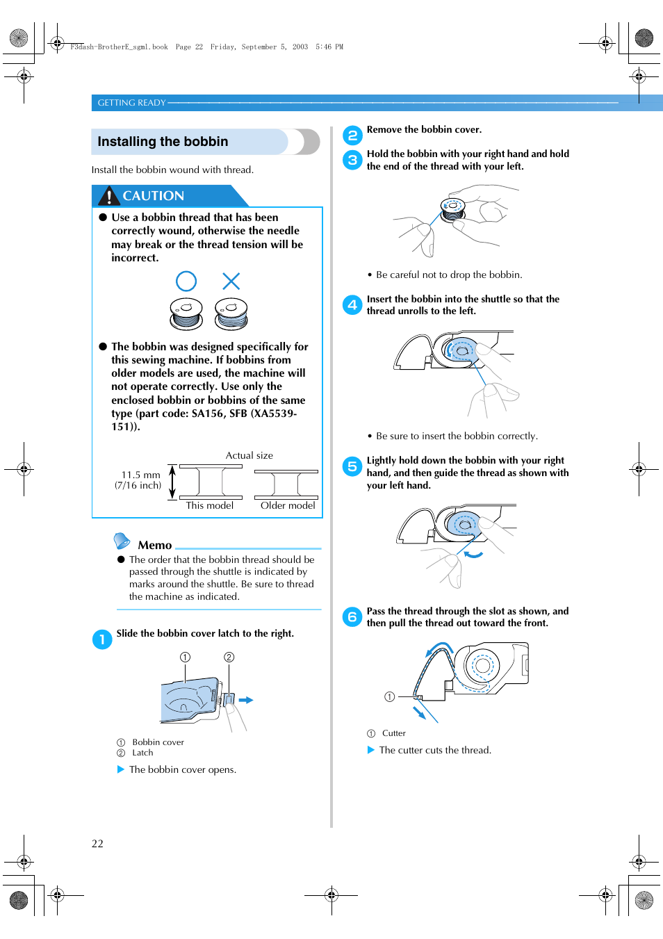 Installing the bobbin, Caution | Brother NX 600 User Manual | Page 28 / 160