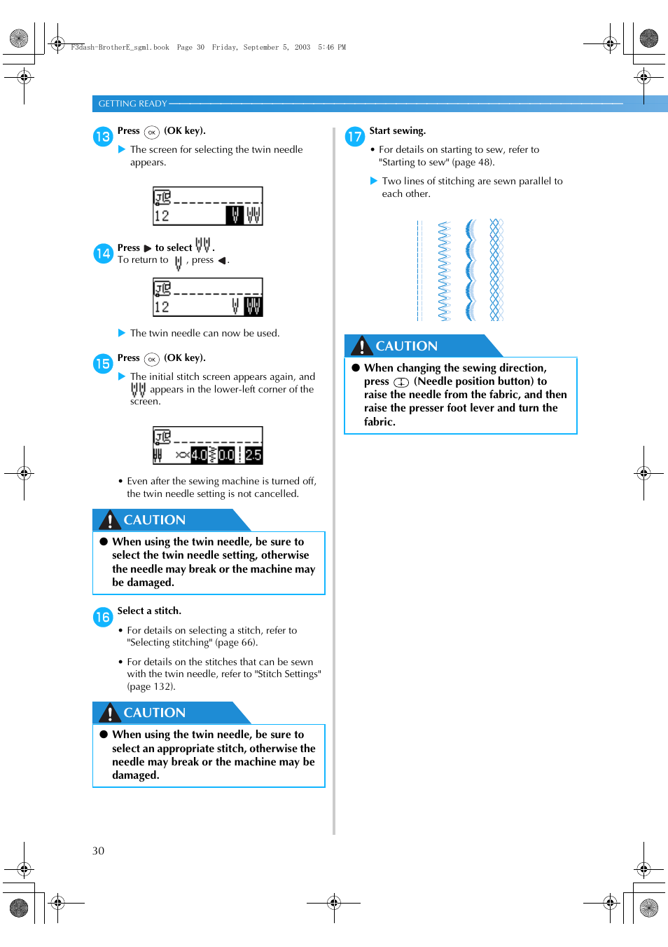Caution | Brother NX 600 User Manual | Page 36 / 160